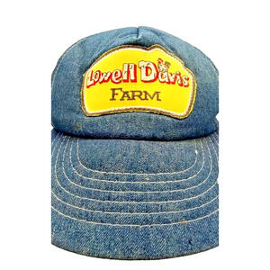 Vintage Trucker Hat Denim Lowell Davis Farm Patch Snapback Foam Cap One Size